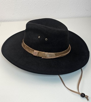 Frye Felt Stiff Brim Fedora Black Hat Faux Brown Leather Band NWT One Size_NEW!!