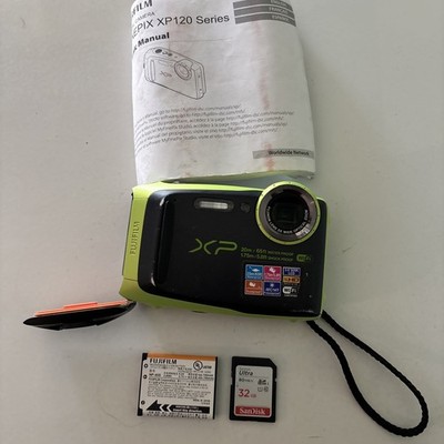 Fujifilm FinePix XP120 Digital Waterproof Camera Black/Lime Green TESTED