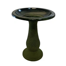 Birdbath for Outdoors - 24"x19" Green Fiber Clay Bird Bath Bowl and Stand, Ea...