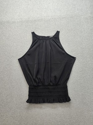 Express Women Blouse Top XS Black Sleeveless Halter Neck Smocked Waist Comfort