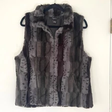 Cejon Faux Fur Vest Pockets Women's Size Large Black Gray Soft Plush Layering
