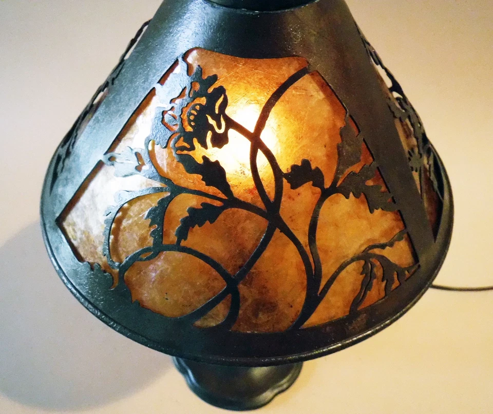 Antique Handel Arts & Crafts Boudoir Accent Lamp Heintz Mica Filigree Shade 1910 - Image 3 of 4