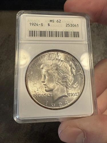 1924-S Peace Dollar ANACS Soapbox MS62 Problem Free Premium Quality
