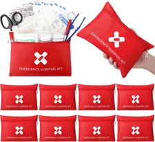 10 Mini First Aid Kits, 91 Items Each, Travel Emergency Supplies, 7.9×5.5 in Set