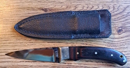 Rare Wood Handle Parker Brothers Boot Knife W/Sheath Solid Japan Surgical Steel