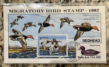 1987 Federal Duck Stamp FDC– $10 Redhead Duck – Collins Cachet – Migratory Bird