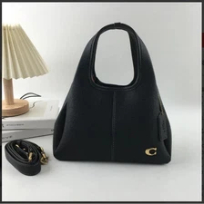 CM545 Lana Shoulder Bag 23 Polished Pebble Leather Black Outlet New COACH