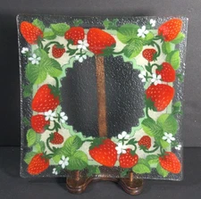 Vintage Peggy Karr Fused Glass Square Plate Strawberries