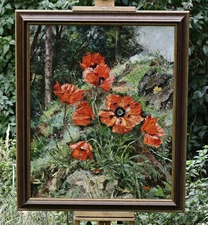 Signed – Poppies In The Forest – Old Oil Painting On Canvas With Frame