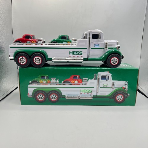 Hess Flatbed Truck with Hot Rods LED Lights Sounds Loading Ramp Wheelie Popping - Picture 3 of 14