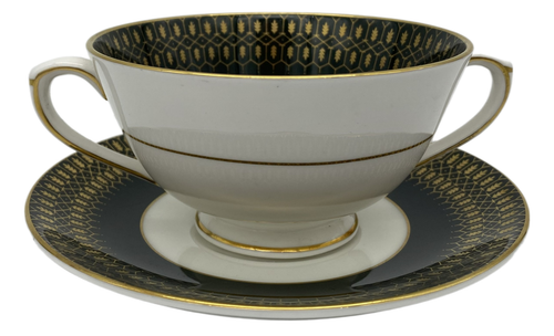 Coalport Chateau Grün Creme Suppe Schüssel & Untertasse