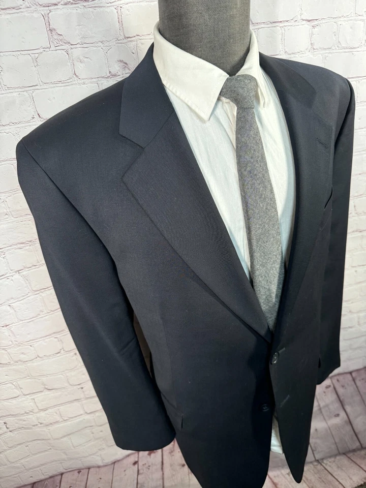 SAVILE ROW Mens Navy Blue Classic Fit Pleated 2pc Suit 44R Jacket 42x29 Pant - Image 4 of 4