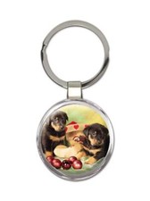 Dogs : Gift Round Keychain Pet Animal Puppy Canine Pets