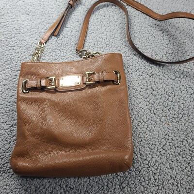 Michael Kors Hamilton Crossbody Purse Bag Pebble Leather Gold