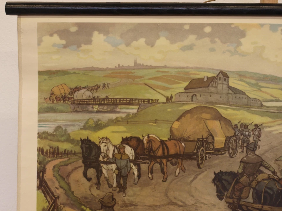 Mural Der New Schulmann 4034 Road IN Medieval 36 3/16x23 5/8 polegadas 1951 Vintage - Imagem 3 de 4