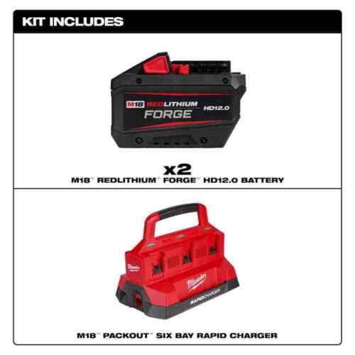 M18 18V REDLITHIUM FORGE Two 12.0 Ah Batteries and PACKOUT 6-Port Rapid Charger - Picture 2 of 12