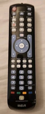 RCA RCRN04GR Universal 4-Device Multi-Function Backlit Remote Control EUC