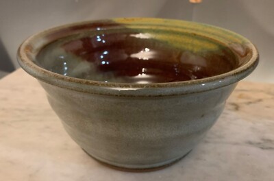 Hand Pottery Bowl Studio Art Brown Drip Glaze Two-Tone Artist Signed ...