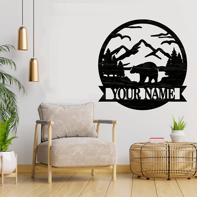 Personalized Bear in Mountains Family name sign, Wood plaque sign,wood Crafts