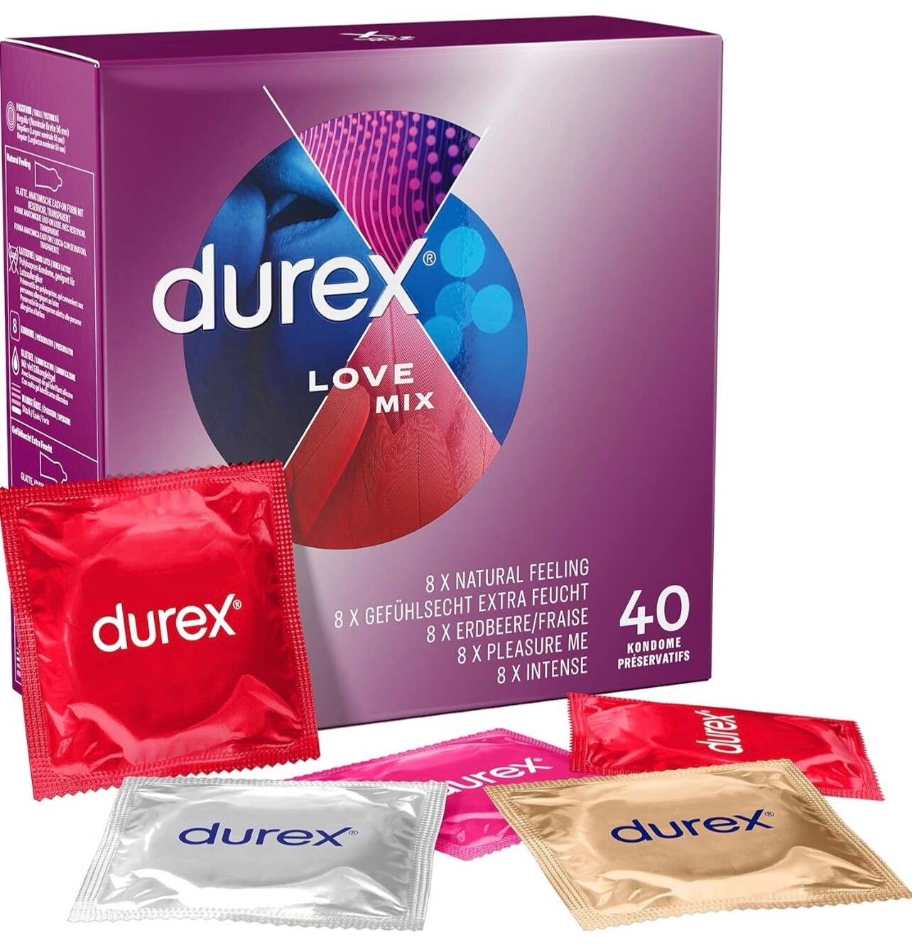 Durex Kondome Love Mischpackung 40 Stück (5 verschiedene Sorten) Safer Sex