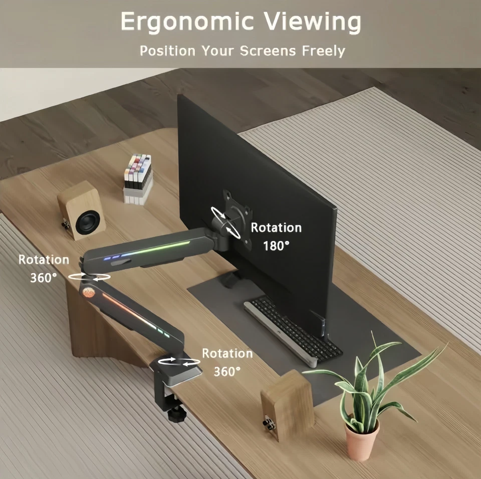 Theark RGB Gaming & Office Monitor Arm 27"-32" Desk Mount, Adjustable Stand - Image 3 of 4