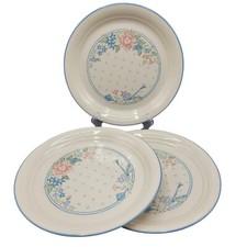 Vintage USA Corelle Symphony Blue Rim Set Of 3 Dinner Plates 10" Floral Design