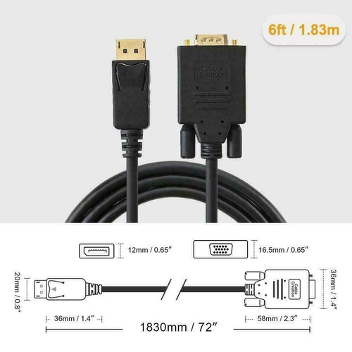 Display Port to VGA Cable Adapter Converter Video HDTV PC Monitor Desktop Laptop - Picture 7 of 12
