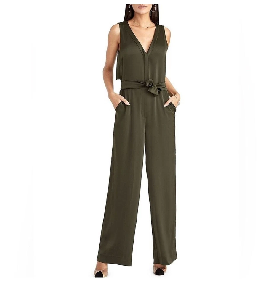 Mono informal para mujer Rachel Roy verde sin mangas cuello en V con cinturón talla 2 nuevo con etiquetas $159 Foto 2 de 4
