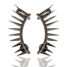 Black Rhodium 925 Sterling Silver Ear Cuff Stud Earrings Jewelry