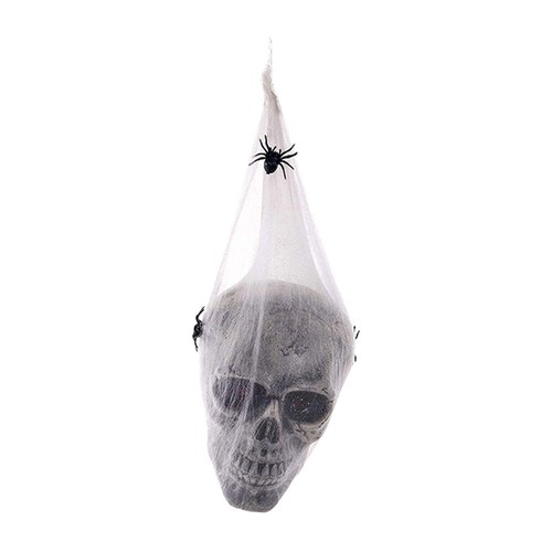 Halloween Animated Hanging Skulls Head Covered with Spider Webs BMK - Picture 7 of 16
