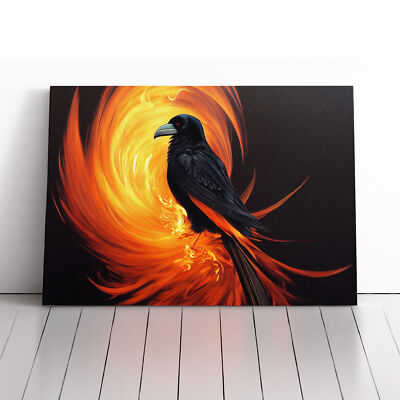 Malerischer Rabe Vogel Leinwand Wandbild Kunstdruck gerahmtes Bild Deko Wohnzimmer