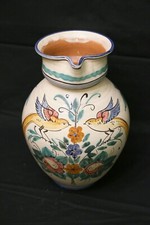 grande antica brocca cotto smaltato porcellana ceramica vintage decorata dipinta