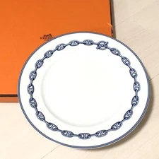 HERMES Dessert Plate Chaine D'Ancre Blue Tableware Dish Dinner Auth New 9.0 in 