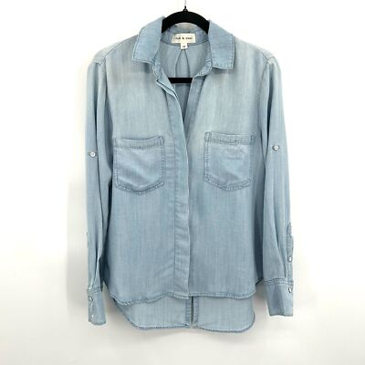 CLOTH STONE Blue Chambray Oversized Roll Tab Sleeve Button Up