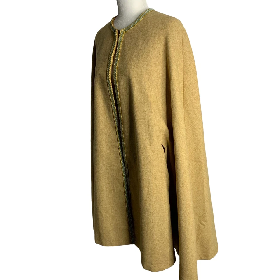 Abrigo con Capa de Lana Vintage Años 60 Para Mujer OS Talla Única Tostado Mod Bordado Forrado Foto 3 de 4