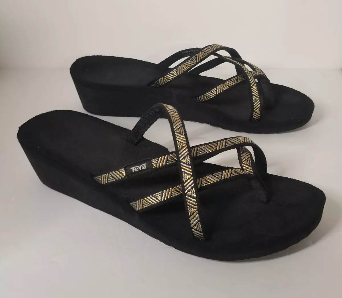 Teva Mush Mandalyn Wedge Ola 2 Agave Black Metallic Gold Silver Womens Size 11