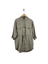 Zara Womens Beige Button Down Shirt Dress with Drawstring Accent Size XS GUC