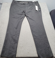 Calvin Klein Dress Pants Men 50R Gray Stretch Flat Front UnFinished Hem Slim Fit