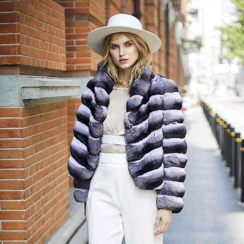 2025 Nuevo Mujer Elegante Real Rex Piel de Conejo Abrigos Largos Chinchilla Solapa - Imagen 2 de 18