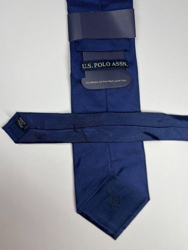 US Polo Assn Repp Silk Men's Necktie Navy Blue Red Logo - Picture 5 of 8