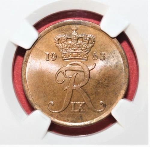 Denmark 5 Øre 1963 NGC MS-65 BN Brilliant Uncirculated Coin  - Frederik IX