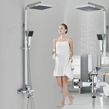 Chrome Complete Bathroom Rain Shower Head Sets with Faucet Tub Spout 2handles