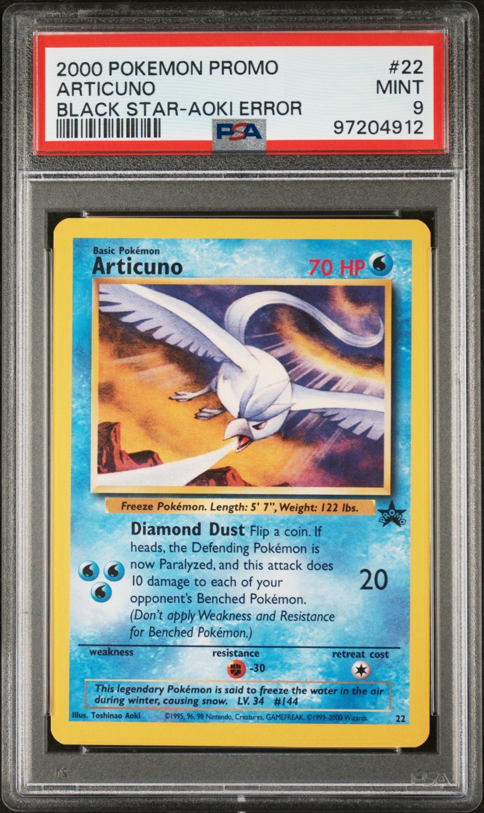2000 Pokemon Black Star Promo Articuno #22 Aoki Error PSA 9 MINT WOTC Vintage