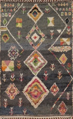 Gray Moroccan Accent Rug 4x7 Hand-knotted Wool Oriental Geometric Pattern Carpet