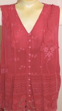 Johnny Was Rodeo Anitta Blouse L Pink Eyelet NWT Sleeveless Button 295 New
