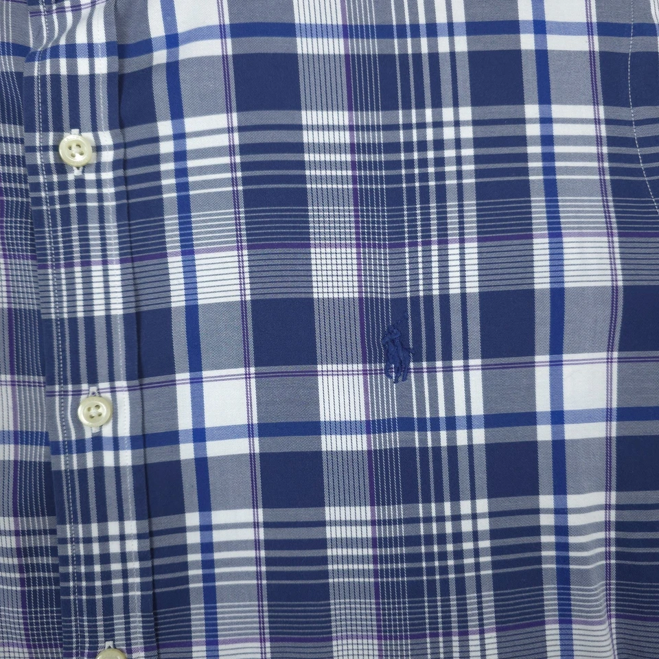 Polo Ralph Lauren Shirt Mens XL Blue Performance Smart Casual Plaid Long Sleeve - Image 3 of 4