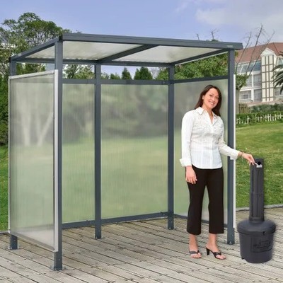 Bus Smoking Shelter Flat Roof Open Front W/Blk 5 Gal.Ashtray 6'5''x3'8''x7'