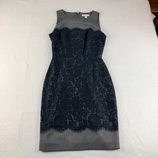 Banana Republic Womens 4 Grey Black Floral Lace Overlay Sheath Dress Sleeveless