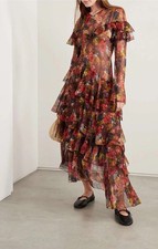DOEN Alouette Silk Sheer Layered Dress Floral Print Multicolored Ruffles Sz XS