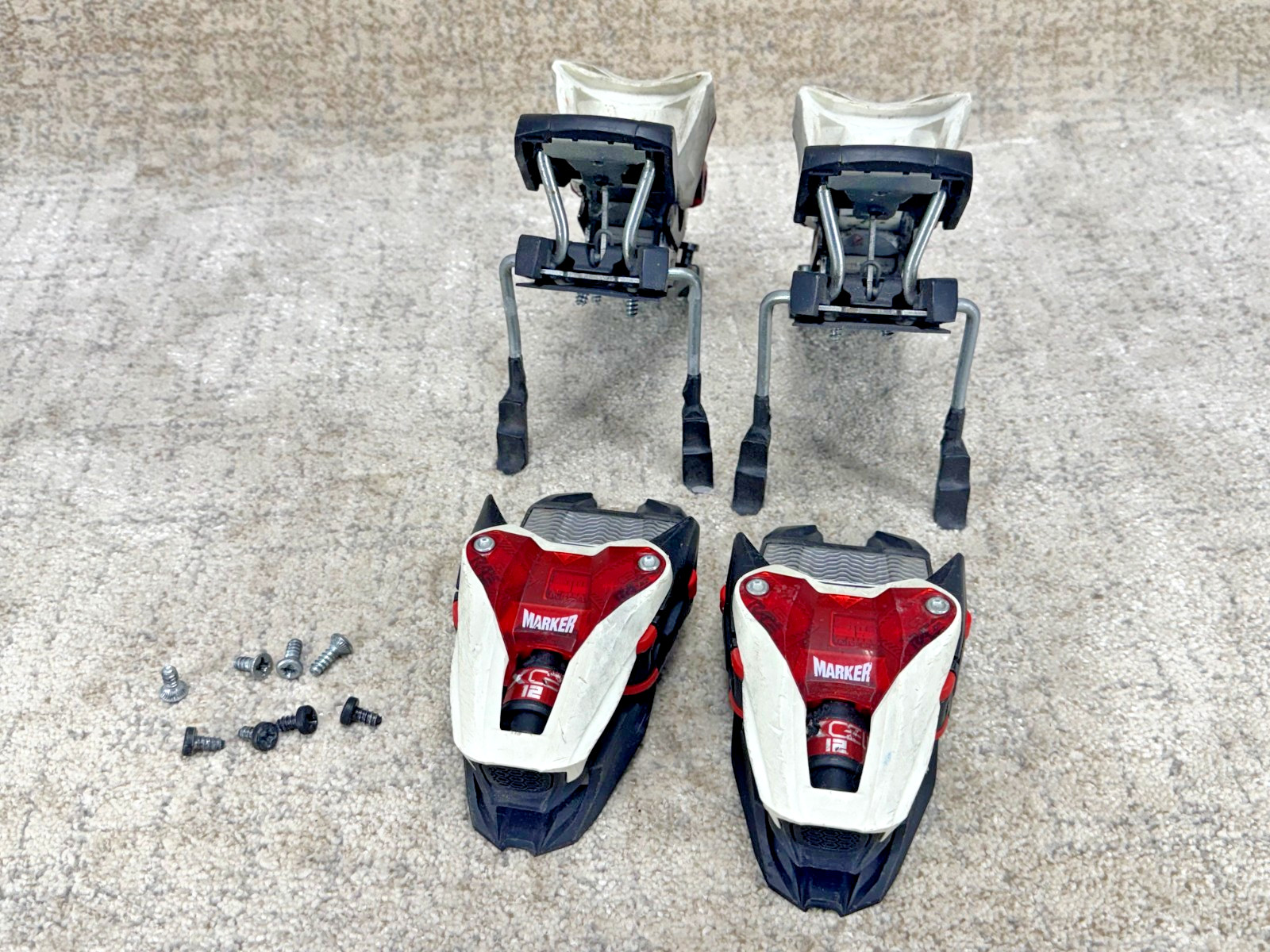 Marker Race Xcell 12 Ski Bindings Red White With 70 mm Brakes Mounting Hardware